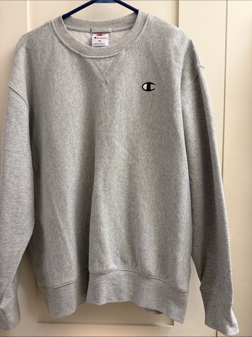 Champion Light Gray Crewneck Sweatshirt with Chest Logo